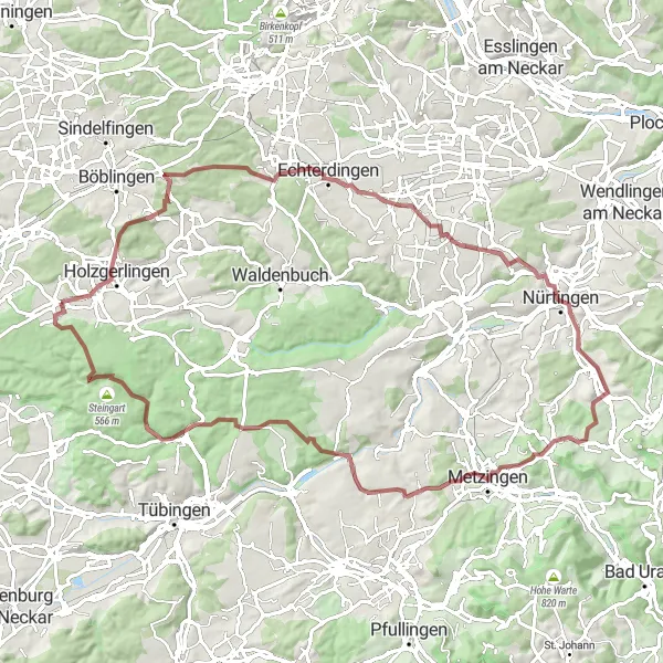 Karten-Miniaturansicht der Radinspiration "Rund um Hildrizhausen" in Stuttgart, Germany. Erstellt vom Tarmacs.app-Routenplaner für Radtouren