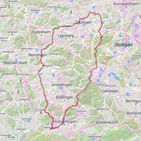 Map miniature of "Scenic Hills Gravel Ride" cycling inspiration in Stuttgart, Germany. Generated by Tarmacs.app cycling route planner