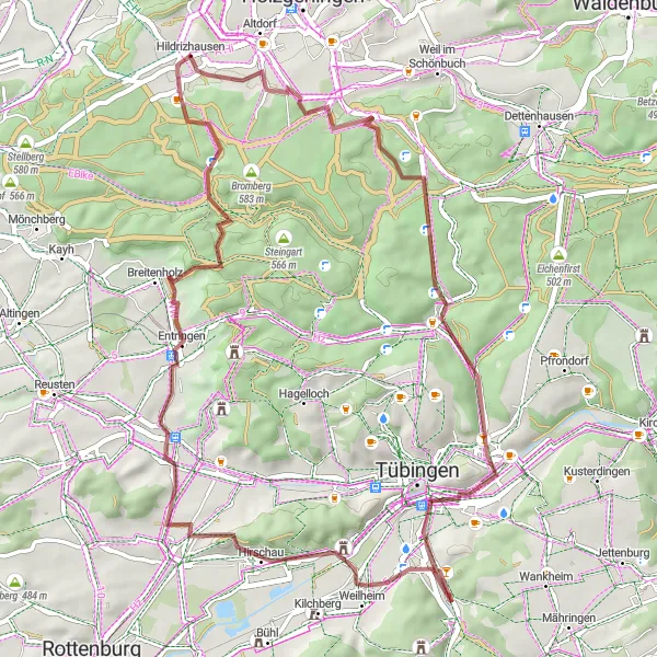 Karten-Miniaturansicht der Radinspiration "Gravel-Tour um Hildrizhausen" in Stuttgart, Germany. Erstellt vom Tarmacs.app-Routenplaner für Radtouren