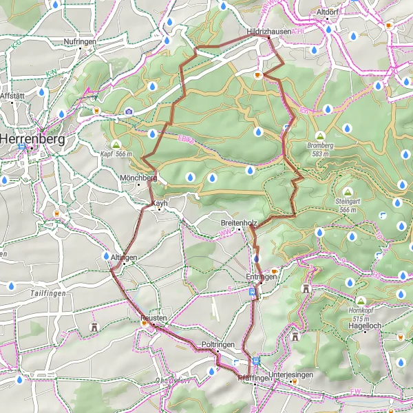 Map miniature of "Entringen Gravel Adventure" cycling inspiration in Stuttgart, Germany. Generated by Tarmacs.app cycling route planner
