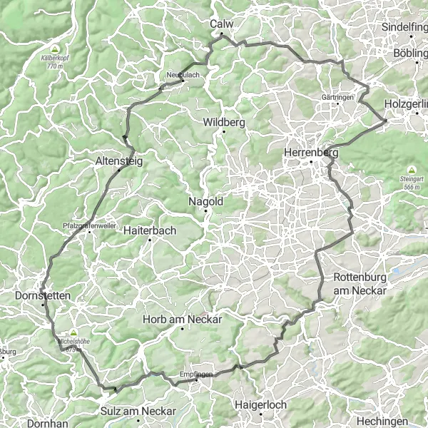 Map miniature of "Hildrizhausen Loop" cycling inspiration in Stuttgart, Germany. Generated by Tarmacs.app cycling route planner