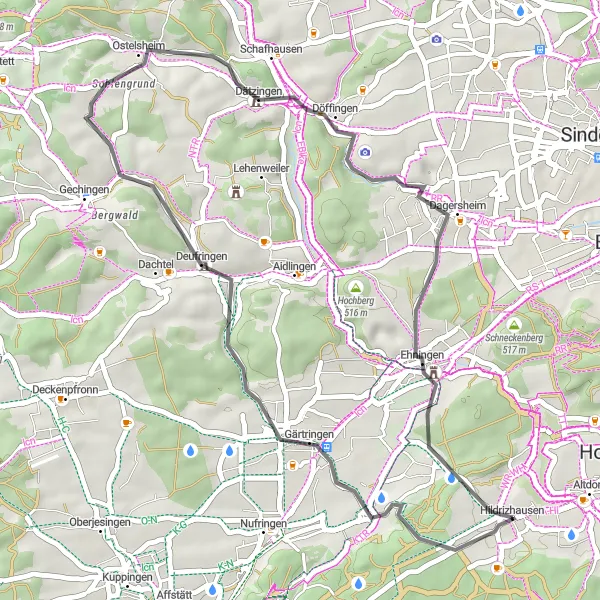 Map miniature of "Deufringen Loop" cycling inspiration in Stuttgart, Germany. Generated by Tarmacs.app cycling route planner