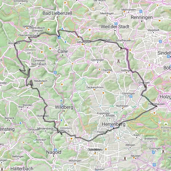 Karten-Miniaturansicht der Radinspiration "Bike Tour um Hildrizhausen" in Stuttgart, Germany. Erstellt vom Tarmacs.app-Routenplaner für Radtouren