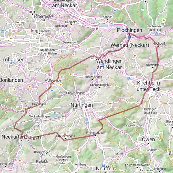 Karten-Miniaturansicht der Radinspiration "Hochdorf - Ziegelhof - Route" in Stuttgart, Germany. Erstellt vom Tarmacs.app-Routenplaner für Radtouren