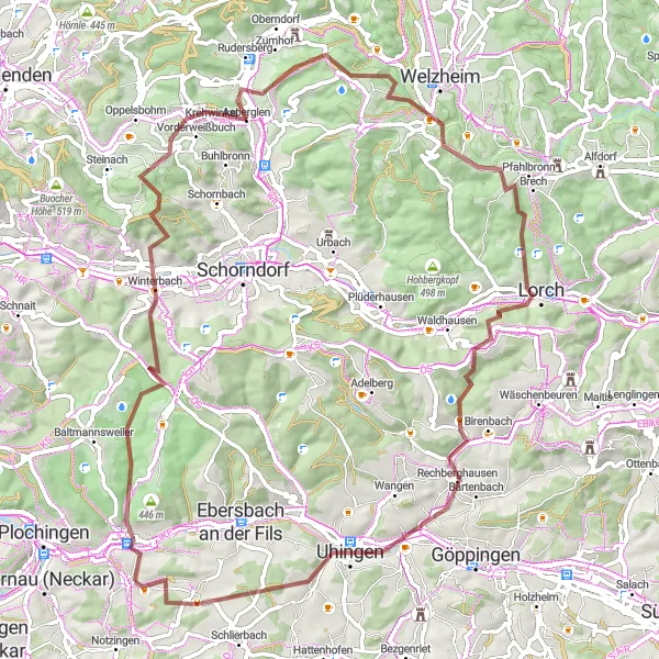 Karten-Miniaturansicht der Radinspiration "Hochdorf - Lorch - Route" in Stuttgart, Germany. Erstellt vom Tarmacs.app-Routenplaner für Radtouren