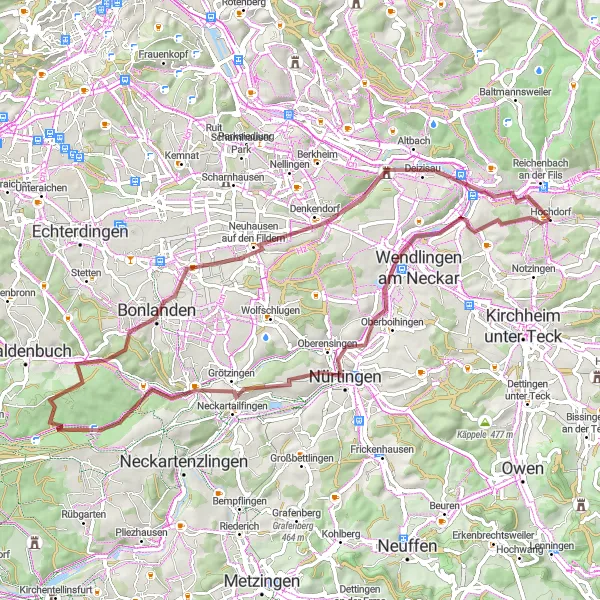 Karten-Miniaturansicht der Radinspiration "Gravel-Abenteuer im Neckartal" in Stuttgart, Germany. Erstellt vom Tarmacs.app-Routenplaner für Radtouren