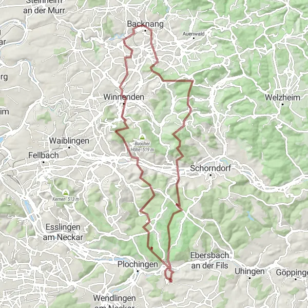 Map miniature of "Stuttgart Hill Challenge" cycling inspiration in Stuttgart, Germany. Generated by Tarmacs.app cycling route planner