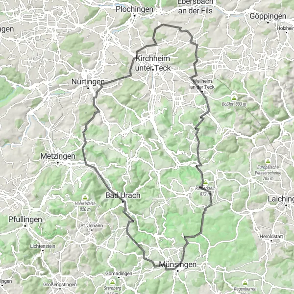 Map miniature of "Hochdorf Hilly Loop" cycling inspiration in Stuttgart, Germany. Generated by Tarmacs.app cycling route planner