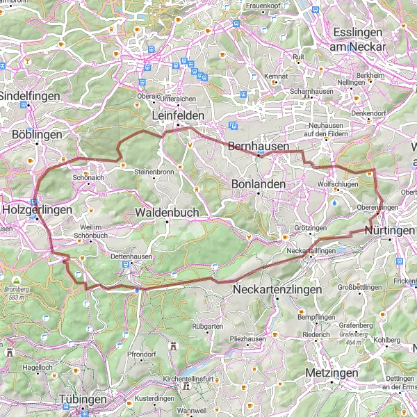 Map miniature of "Eichberg Gravel Loop" cycling inspiration in Stuttgart, Germany. Generated by Tarmacs.app cycling route planner