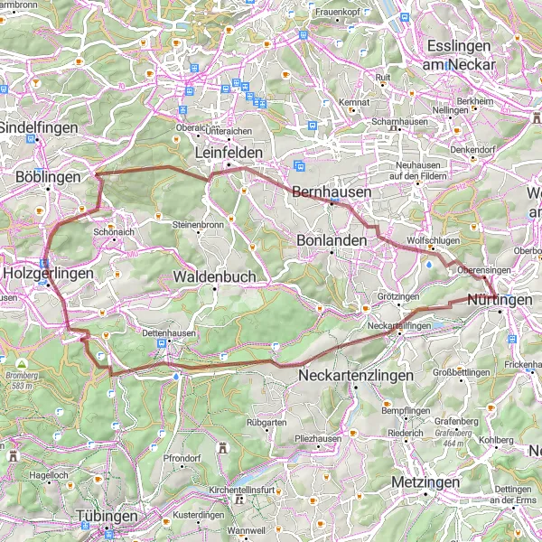 Karten-Miniaturansicht der Radinspiration "Erkundungstour ab Holzgerlingen" in Stuttgart, Germany. Erstellt vom Tarmacs.app-Routenplaner für Radtouren