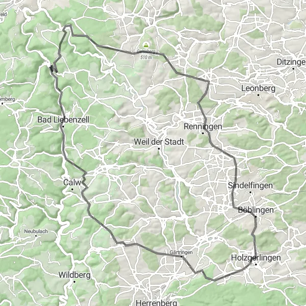 Map miniature of "The Road Warrior" cycling inspiration in Stuttgart, Germany. Generated by Tarmacs.app cycling route planner