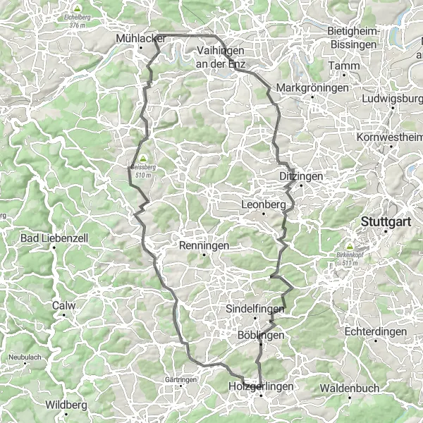 Karten-Miniaturansicht der Radinspiration "Radtour durch das Heckengäu" in Stuttgart, Germany. Erstellt vom Tarmacs.app-Routenplaner für Radtouren