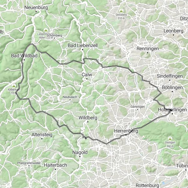 Karten-Miniaturansicht der Radinspiration "Roadtrip ab Holzgerlingen" in Stuttgart, Germany. Erstellt vom Tarmacs.app-Routenplaner für Radtouren