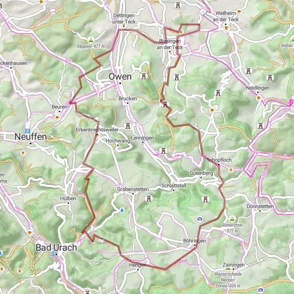Map miniature of "The Teck Loop" cycling inspiration in Stuttgart, Germany. Generated by Tarmacs.app cycling route planner