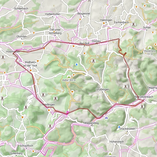 Map miniature of "Gravel Grind Through Rural Landscapes" cycling inspiration in Stuttgart, Germany. Generated by Tarmacs.app cycling route planner