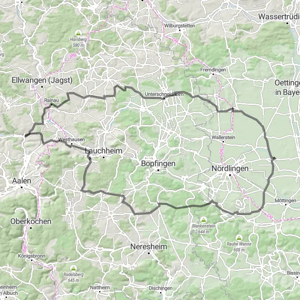 Karten-Miniaturansicht der Radinspiration "Rund um Hüttlingen" in Stuttgart, Germany. Erstellt vom Tarmacs.app-Routenplaner für Radtouren