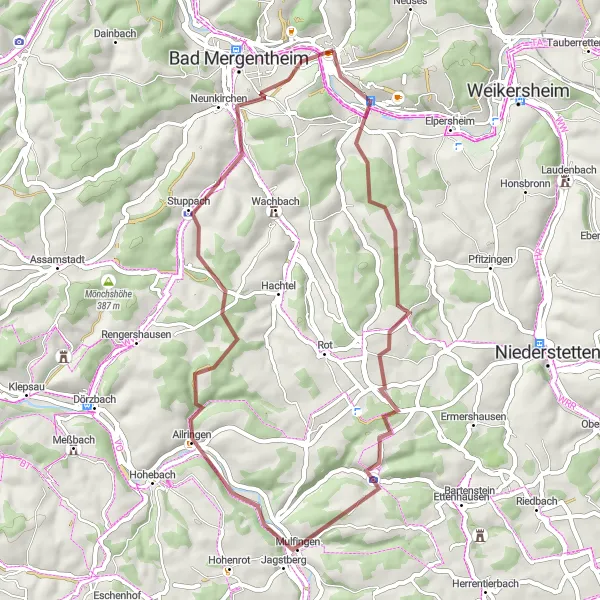 Karten-Miniaturansicht der Radinspiration "Gravel-Tour nach Igersheim" in Stuttgart, Germany. Erstellt vom Tarmacs.app-Routenplaner für Radtouren