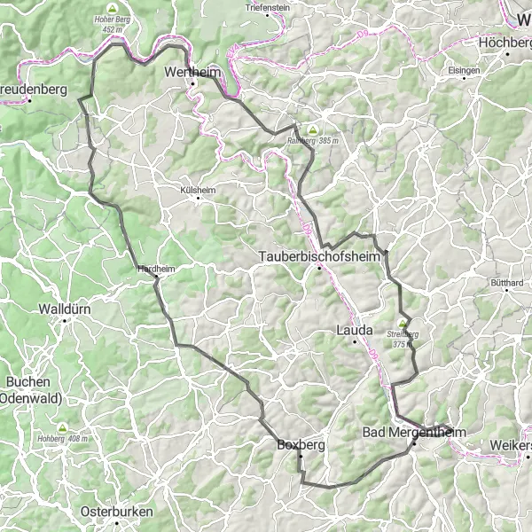 Karten-Miniaturansicht der Radinspiration "Kulturroute durch das Taubertal" in Stuttgart, Germany. Erstellt vom Tarmacs.app-Routenplaner für Radtouren