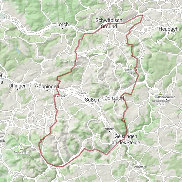 Map miniature of "The Ultimate Gravel Challenge near Iggingen" cycling inspiration in Stuttgart, Germany. Generated by Tarmacs.app cycling route planner