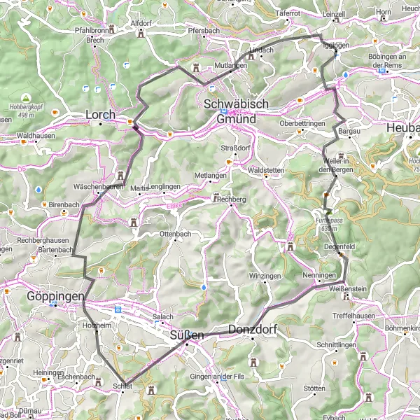Karten-Miniaturansicht der Radinspiration "Rund um Mutlangen: Road-Tour" in Stuttgart, Germany. Erstellt vom Tarmacs.app-Routenplaner für Radtouren