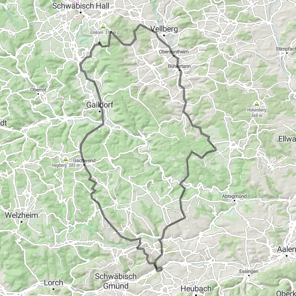 Map miniature of "Durlangen to Schechingen Road Cycle Route" cycling inspiration in Stuttgart, Germany. Generated by Tarmacs.app cycling route planner