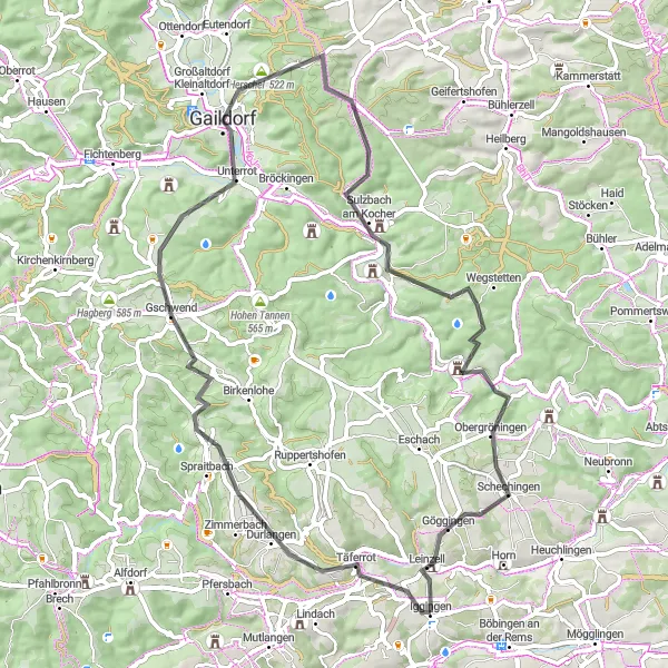 Karten-Miniaturansicht der Radinspiration "Rundtour von Iggingen nach Schechingen" in Stuttgart, Germany. Erstellt vom Tarmacs.app-Routenplaner für Radtouren