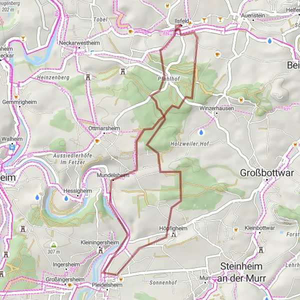 Map miniature of "The Gravel Ride" cycling inspiration in Stuttgart, Germany. Generated by Tarmacs.app cycling route planner