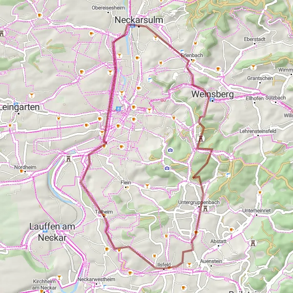Karten-Miniaturansicht der Radinspiration "Gravel Tour um Ilsfeld" in Stuttgart, Germany. Erstellt vom Tarmacs.app-Routenplaner für Radtouren