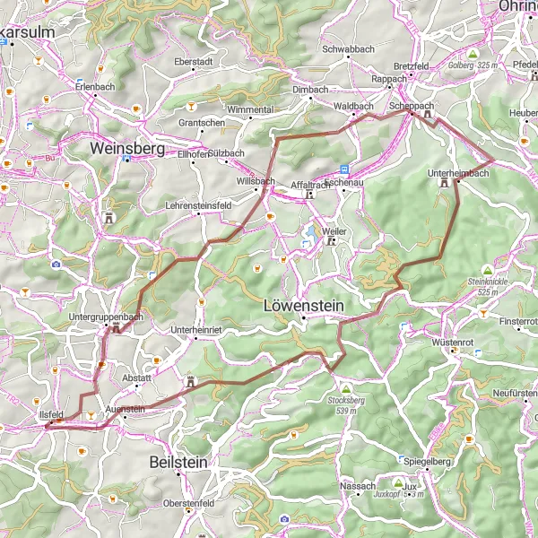 Map miniature of "Untergruppenbach Adventure" cycling inspiration in Stuttgart, Germany. Generated by Tarmacs.app cycling route planner