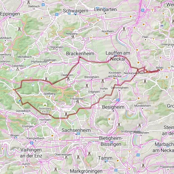 Karten-Miniaturansicht der Radinspiration "Gravel-Radtour um Ilsfeld" in Stuttgart, Germany. Erstellt vom Tarmacs.app-Routenplaner für Radtouren