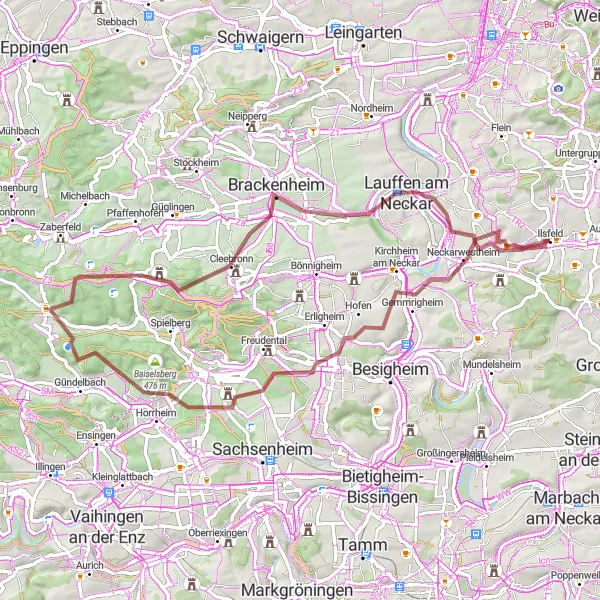 Map miniature of "The Gravel Adventure" cycling inspiration in Stuttgart, Germany. Generated by Tarmacs.app cycling route planner