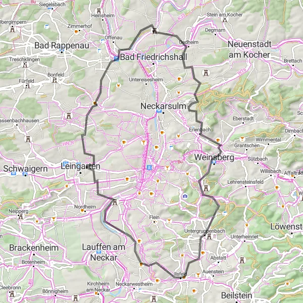 Map miniature of "Rotenberg to Wüstenhausen Road Tour" cycling inspiration in Stuttgart, Germany. Generated by Tarmacs.app cycling route planner