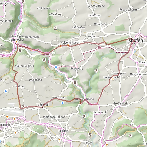 Karten-Miniaturansicht der Radinspiration "Tüngental und Löwenberg-Route" in Stuttgart, Germany. Erstellt vom Tarmacs.app-Routenplaner für Radtouren