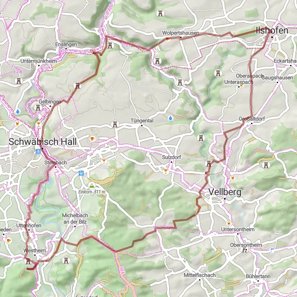 Karten-Miniaturansicht der Radinspiration "Burg Buch und Burg Vohenstein-Route" in Stuttgart, Germany. Erstellt vom Tarmacs.app-Routenplaner für Radtouren
