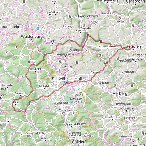 Map miniature of "The Legendary Gravel Challenge" cycling inspiration in Stuttgart, Germany. Generated by Tarmacs.app cycling route planner