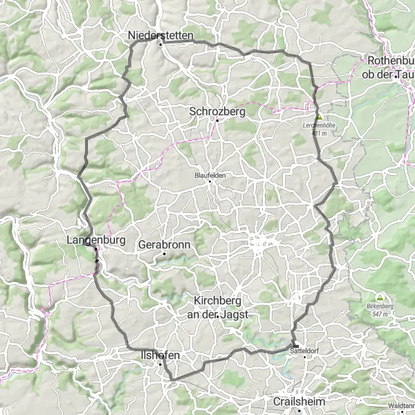 Map miniature of "Rural Charm of Ilshofen" cycling inspiration in Stuttgart, Germany. Generated by Tarmacs.app cycling route planner
