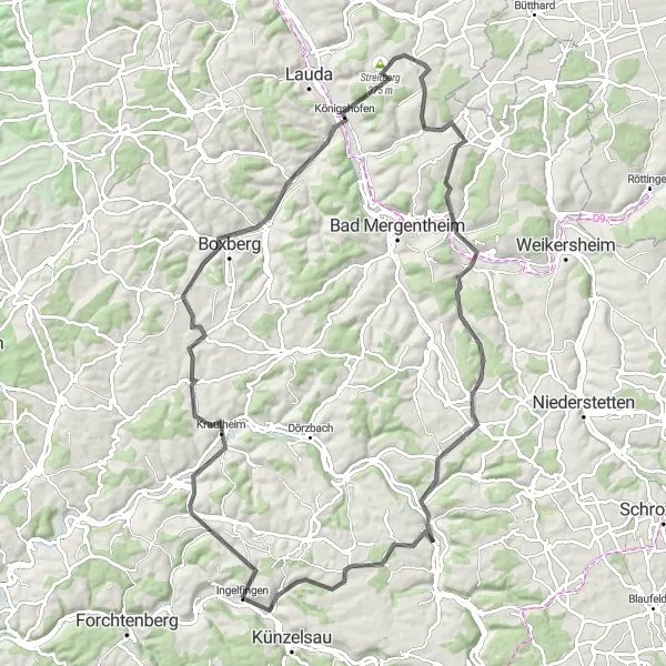 Map miniature of "The Historical Route" cycling inspiration in Stuttgart, Germany. Generated by Tarmacs.app cycling route planner
