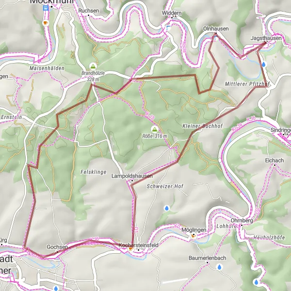 Map miniature of "The Gravel Adventure Tour" cycling inspiration in Stuttgart, Germany. Generated by Tarmacs.app cycling route planner