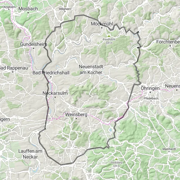 Map miniature of "The Majestic Hills Road Trip" cycling inspiration in Stuttgart, Germany. Generated by Tarmacs.app cycling route planner