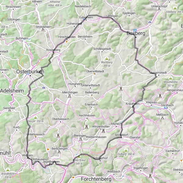Karten-Miniaturansicht der Radinspiration "Entdeckungstour ab Jagsthausen" in Stuttgart, Germany. Erstellt vom Tarmacs.app-Routenplaner für Radtouren