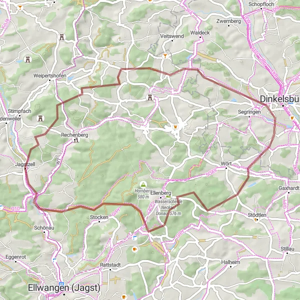 Map miniature of "Rappenburg Gravel Loop" cycling inspiration in Stuttgart, Germany. Generated by Tarmacs.app cycling route planner