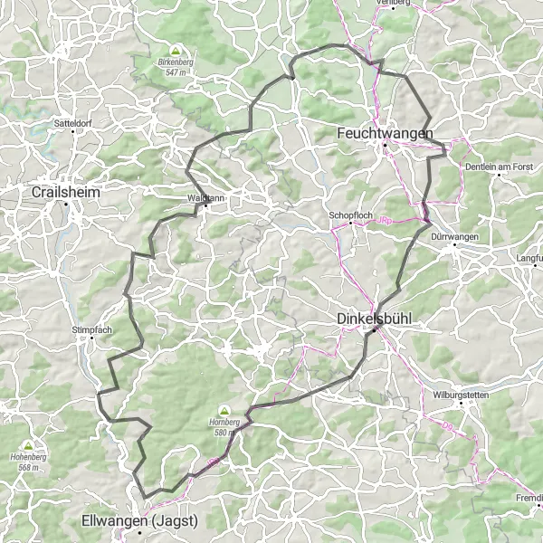 Map miniature of "Burg Lohr Road Loop" cycling inspiration in Stuttgart, Germany. Generated by Tarmacs.app cycling route planner