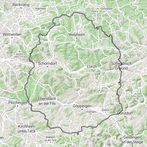 Map miniature of "Vordersteinenberg Challenge" cycling inspiration in Stuttgart, Germany. Generated by Tarmacs.app cycling route planner