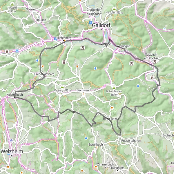 Map miniature of "Scenic Road Cycling: Kaisersbach to Neuwirtshaus Loop" cycling inspiration in Stuttgart, Germany. Generated by Tarmacs.app cycling route planner