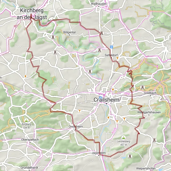 Karten-Miniaturansicht der Radinspiration "Abenteuerliche Gravel-Tour im Hohenloher Land" in Stuttgart, Germany. Erstellt vom Tarmacs.app-Routenplaner für Radtouren