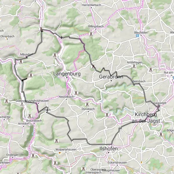 Karten-Miniaturansicht der Radinspiration "Kurze Rundtour um Hornberg" in Stuttgart, Germany. Erstellt vom Tarmacs.app-Routenplaner für Radtouren