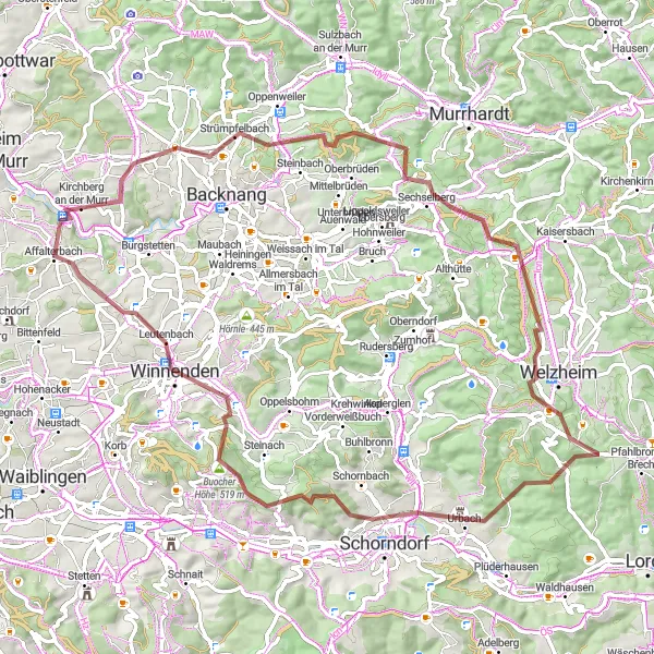 Map miniature of "The Gravel Adventure to Hoher Aiderling" cycling inspiration in Stuttgart, Germany. Generated by Tarmacs.app cycling route planner