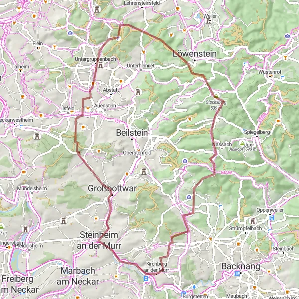 Karten-Miniaturansicht der Radinspiration "Entdecken Sie die Schönheit von Steinheim auf einer 58 km Gravel-Tour" in Stuttgart, Germany. Erstellt vom Tarmacs.app-Routenplaner für Radtouren