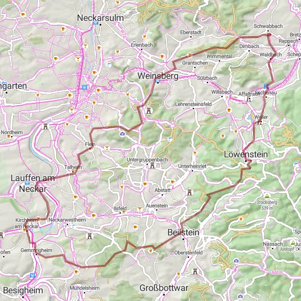 Karten-Miniaturansicht der Radinspiration "Gravel-Abenteuer um Kirchheim am Neckar" in Stuttgart, Germany. Erstellt vom Tarmacs.app-Routenplaner für Radtouren