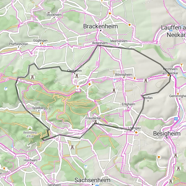 Karten-Miniaturansicht der Radinspiration "Gravelrunde Teufelsberg nach Weinsäule" in Stuttgart, Germany. Erstellt vom Tarmacs.app-Routenplaner für Radtouren